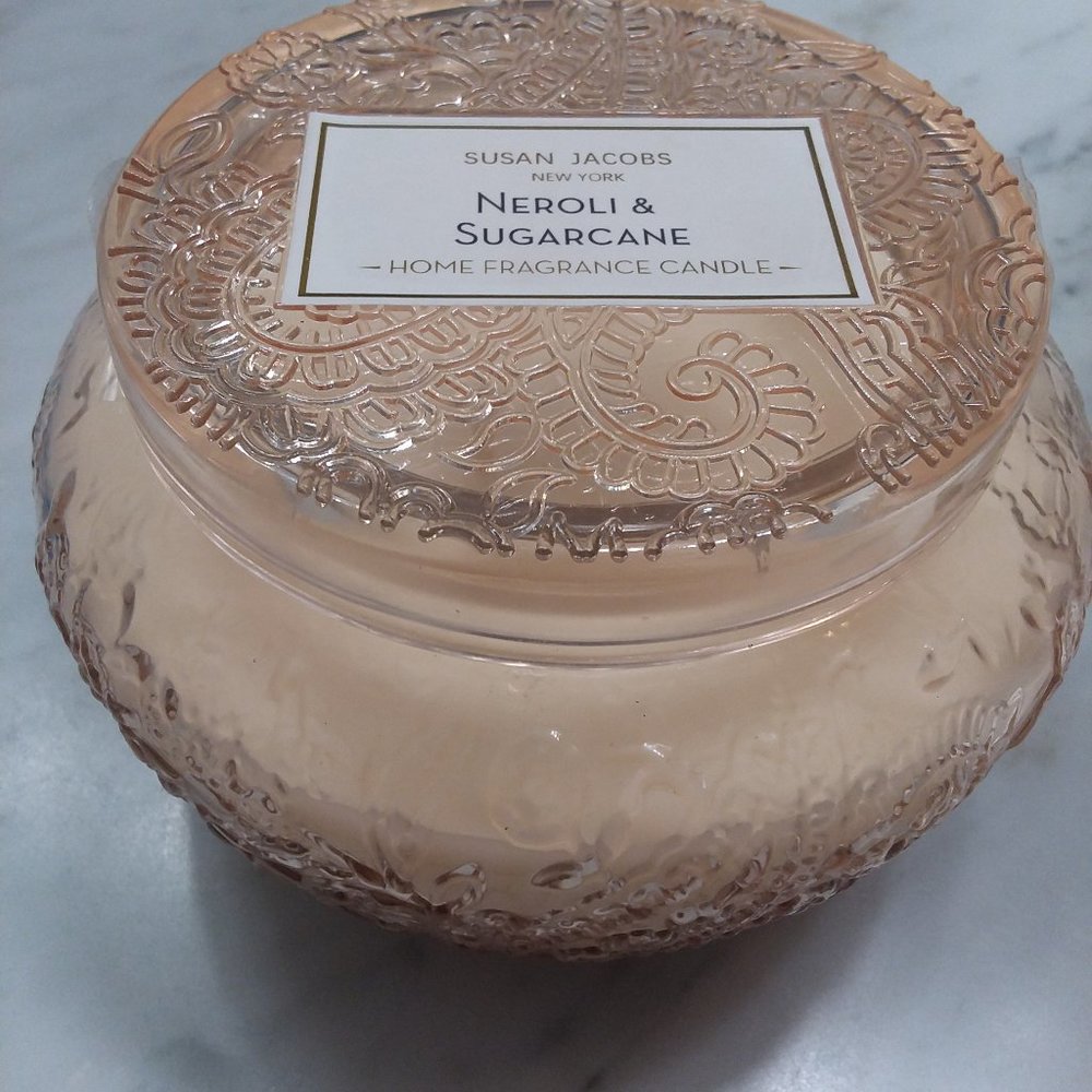 Susan jacobs, New York neroli sugarcane soy glass candle 14oz.